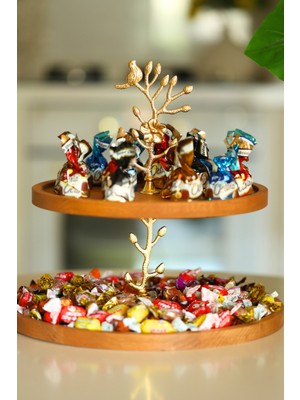 Justwood 2 Katlı 25/30 Cm Gold Bahar Ahşap Kek Sunum Standı, Servis Sunum Tabağı, Ikramlık