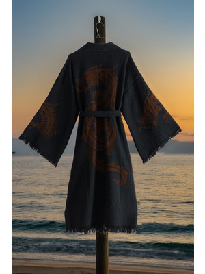 Varol Organik %100 Pamuk Kimono Yaka Sabalık Bornoz Plaj Elbisesi - Viserion - Kırmızı - S/m