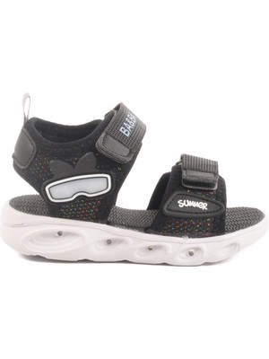 Siyah Cırtlı Işıklı Kız Bebek Sandalet 018127 B