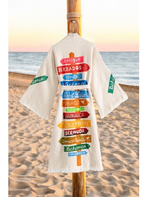 Varol Organik %100 Pamuk Kimono Yaka Sabalık Bornoz Plaj Elbisesi - Nomada - S/m