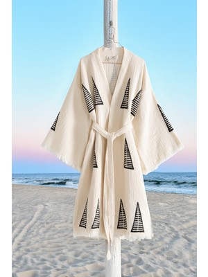 Varol Organik %100 Pamuk Kimono Yaka Sabalık Bornoz Plaj Elbisesi - Piramit - S/m