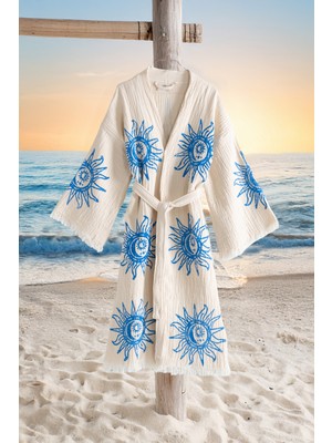 Varol Organik %100 Pamuk Kimono Yaka Sabalık Bornoz Plaj Elbisesi - Heliona V2 - S/m