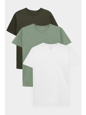 Ds Damat Slim Fit Haki/yeşil/beyaz 3'lü T-Shirt 4HC14ORTBN533