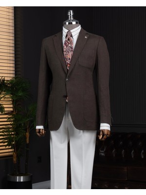 Italyan Stil Slim Fit Mono Yaka Erkek Ceket Kahverengi T13787