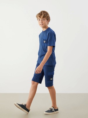 Lcw Kids Indigo Beli Lastikli Erkek Çocuk Kargo Şort