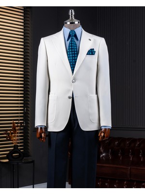 Italyan Stil Slim Fit Mono Yaka Erkek Tek Ceket Ekru T14373