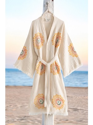 Varol Organik %100 Pamuk Kimono Yaka Sabalık Bornoz Plaj Elbisesi - Lemura - S/m