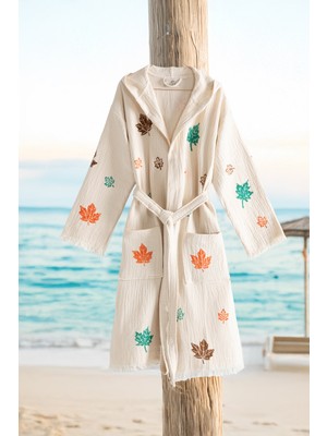 Varol Organik %100 Pamuk Kapşonlu Sabalık Bornoz Plaj Elbisesi - Sonbahar - S/m