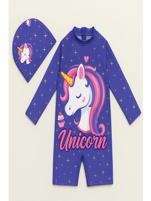 Kız Cocuk Uzun Kollu ve Fermuarlı Mayo Takımı 3 -10 Yas 11909