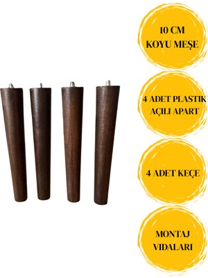 Hamadex 10 cm Açik Meşe Konik Ahşap Ayak 4 Adet  Koltuk Kanepe Tabure