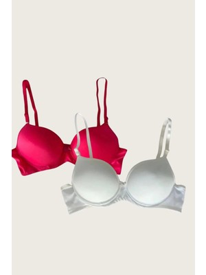 Secret Sita Arias Closet Kırmızı-Beyaz 2li Mikro Kumaş Push Up Dolgulu Balenli Günlük Destekli Sütyen