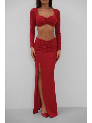 Yırtmaçlı Etek ve Crop Bluz Takım