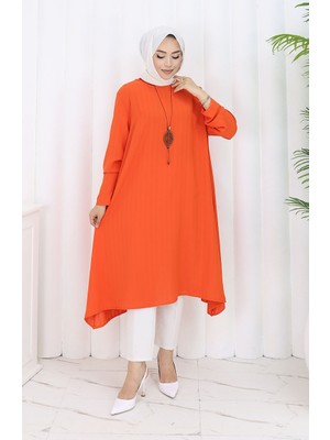 Sefa Merve Krep Kumaş Salaş Tunik 1011-03 Kiremit