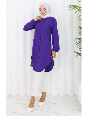 Sefa Merve Boydan Düğmeli Tunik 3118-07 Mor