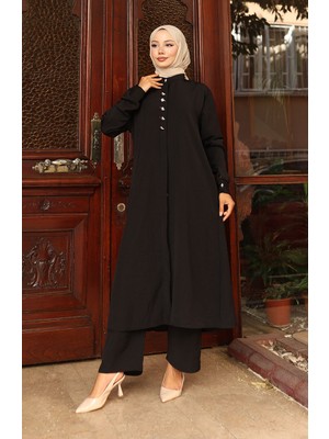 Sefa Merve Aerobin Kumaş Tunik Pantolon Ikili Takım 2103-05 Siyah