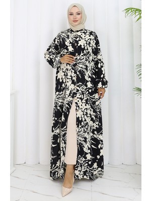 Sefa Merve Viskon Kumaş Boydan Düğmeli Elbise 0120-02 Siyah