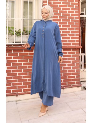 Sefa Merve Aerobin Kumaş Tunik Pantolon Ikili Takım 2103-01 Indigo