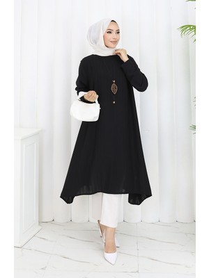 Sefa Merve Krep Kumaş Salaş Tunik 1011-01 Siyah
