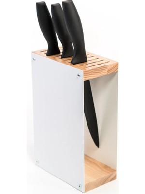 Doğal Ahşap Metal Bıçak Standı, Mutfak Bıçak Rafı, Bıçak Standı (Bıçak Dahil Değildir)