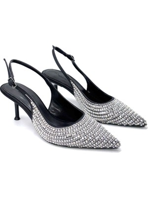 Kindep Park Moda Taş Detaylı Burnu Kapalı Topuklu Kadın Ayakkabı Siyah