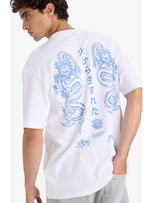 DeFacto %100 Pamuk Boxy Fit Baskılı Tişört F8595AX25HS