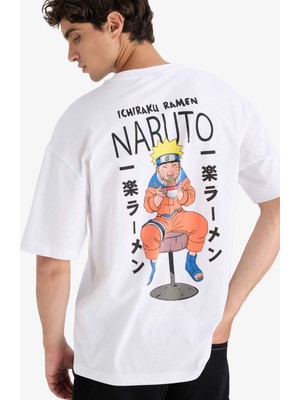 DeFacto %100 Pamuk Naruto Boxy Fit Rahat Kesim Bisiklet Yaka Sırt Baskılı Kısa Kollu Tişört E7359AX25AU