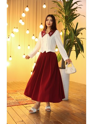 Yakası Nakış Gömlek Etek Takım