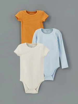 Lcw Baby Turuncu Bisiklet Yaka Erkek Bebek Çıtçıtlı Bodysuit 3'lü