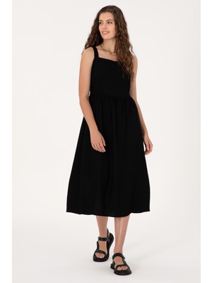 U.S. Polo Assn. Kadın Siyah Mini Boy Dokuma Elbise 50306637-VR046