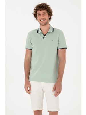 U.S. Polo Assn. Erkek Slim Fit Kaçık Yaka Su Yeşili Tişört 50306872-VR048