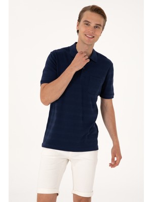 U.S. Polo Assn. Erkek Regular Fit Lacivert Polo Yaka Dokulu Tişört 50300128-VR033
