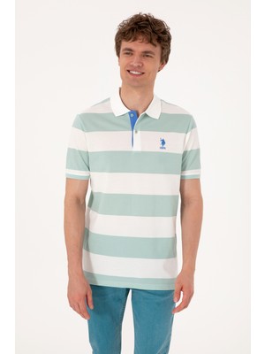 U.S. Polo Assn. Erkek Regular Fit Su Yeşili Polo Yaka Çizgili Tişört 50306827-VR048