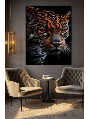 Özkacar Group Gözleri Kırmızı Olan Agresif Leopar Kanvas Tablo Ev Duvar Salon Ofis Dükkan Hediyelik Dekarasyon Süsü
