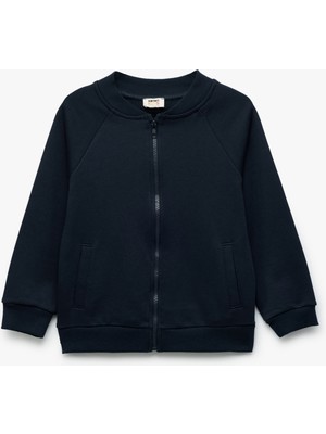 Koton Uzun Kollu Fermuarlı Sweatshirt Lacivert Erkek Çocuk Cepli Basic Tasarım