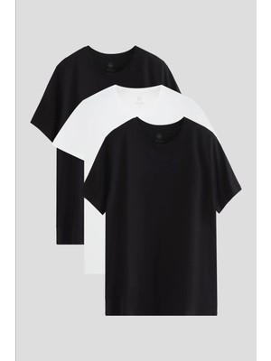 Ds Damat Slim Fit Siyah/Beyaz 3'Lü T-Shirt 4HC14ORTBN533