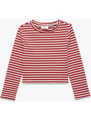 Uzun Kollu Bisiklet Yaka Ribanalı Çizgili Tişört