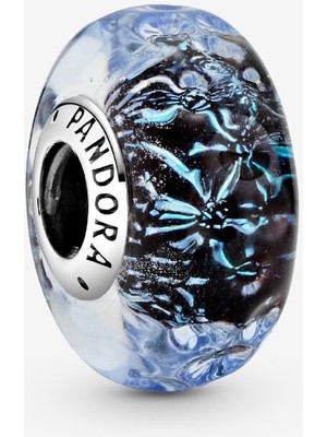 Dalgalı Koyu Mavi Murano Cam Okyanus Charm 925 Ayar Gümüş