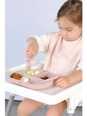 Little Gusto 3 Bölmeli Kapaklı Silikon Vakumlu Pembe Mama Tabağı
