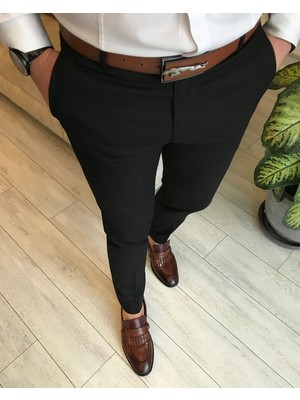 Terzi Adem Altun İtalyan kesim slim fit mevsimlik erkek siyah kumaş pantolon T3604