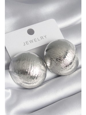 Pirinç Gümüş Renk Işleme Detay Daire Model Kadın Küpe