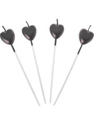 Siyah Metalik Kalp Mum 4 Lü