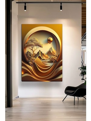 Özkacar Group Altın Ağaç Kanvas Tablo Ev Duvar Salon Ofis Dükkan Hediyelik Dekarasyon Süsü