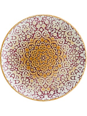 Alhambra Burgundy Gourmet 17 cm 12 Adet Porselen Düz Tabak Bordo-Mavi