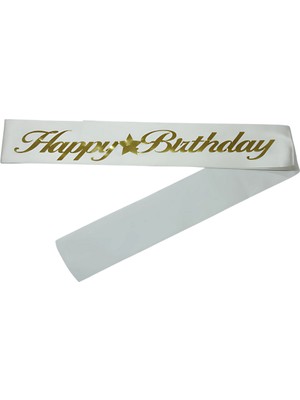 Happy Birthday Kuşak Beyaz Üzeri Altın