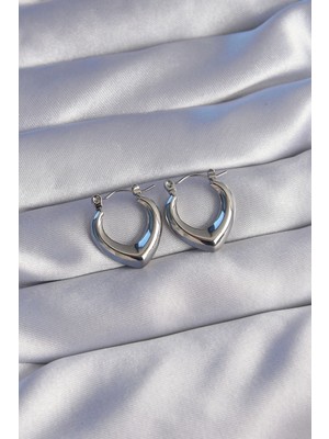 316L Çelik Gümüş Renk Içi Oval Tasarımlı Küpe