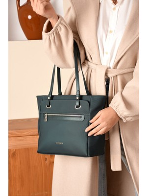 Just Polo Kadın Büyük Boy Suya Dayanıklı Lakoste Kumaş 3 Gözlü Yeşil El ve Omuz Çantası PBU2170