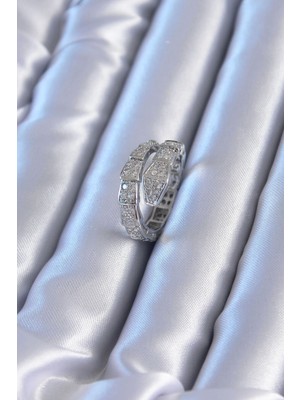 Vıp Seri Gümüş Renk Yılan Model Kadın Yüzük