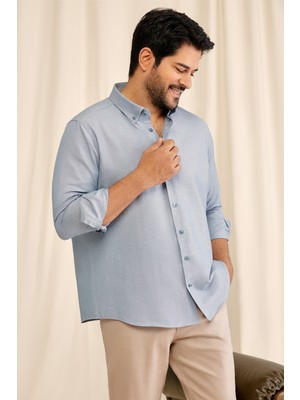 Altınyıldız Classics Erkek Oxford Kolay Ütülenebilir Pamuklu Terletmez Gömlek Gri Düğmeli Yaka Slim Fit Dar Kesim