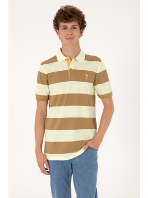 U.S. Polo Assn. Erkek Regular Fit Haki Polo Yaka Çizgili Tişört 50306827-VR027