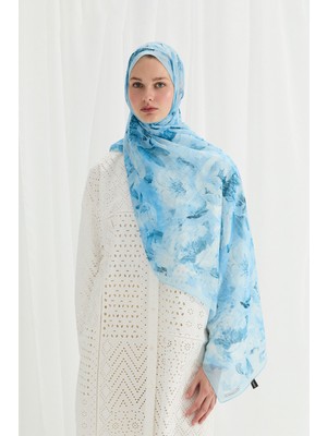 Cs Camellia Scarf Aura Ipek Krep Şal - Bebe Mavisi